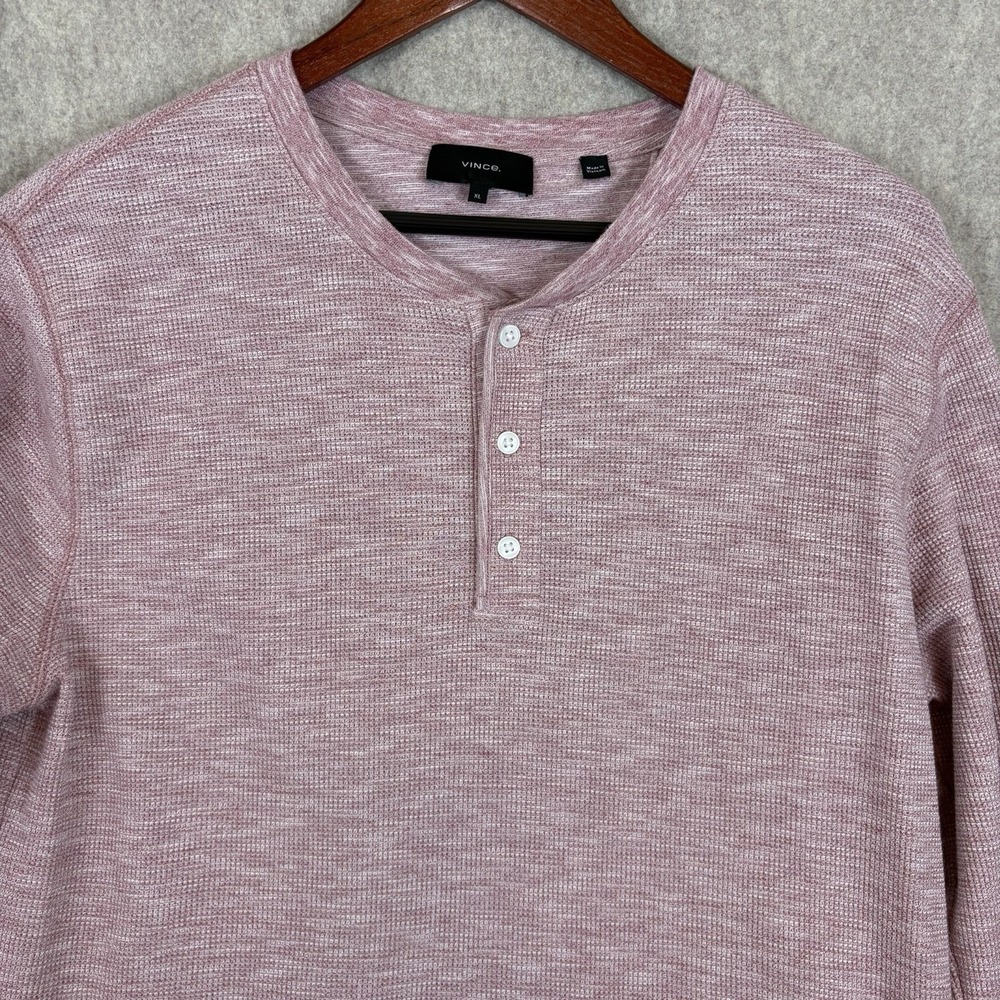 Vince Men's XL Henley Shirt Pink Marled Thermal Waffle Knit Cotton Blend - Picture 2 of 11